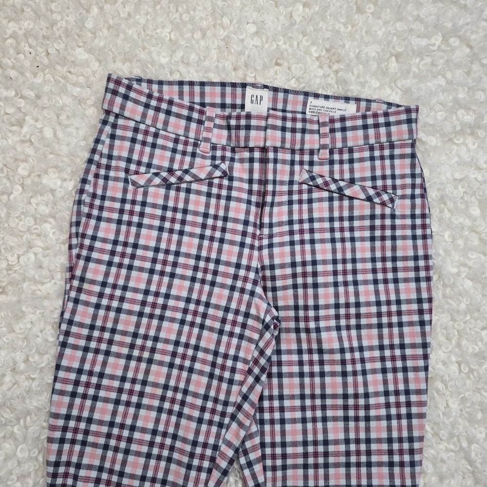 ​BNWOT Gap Signature Skinny Ankle Pants 2 Plaid Pink - Picture 5 of 11